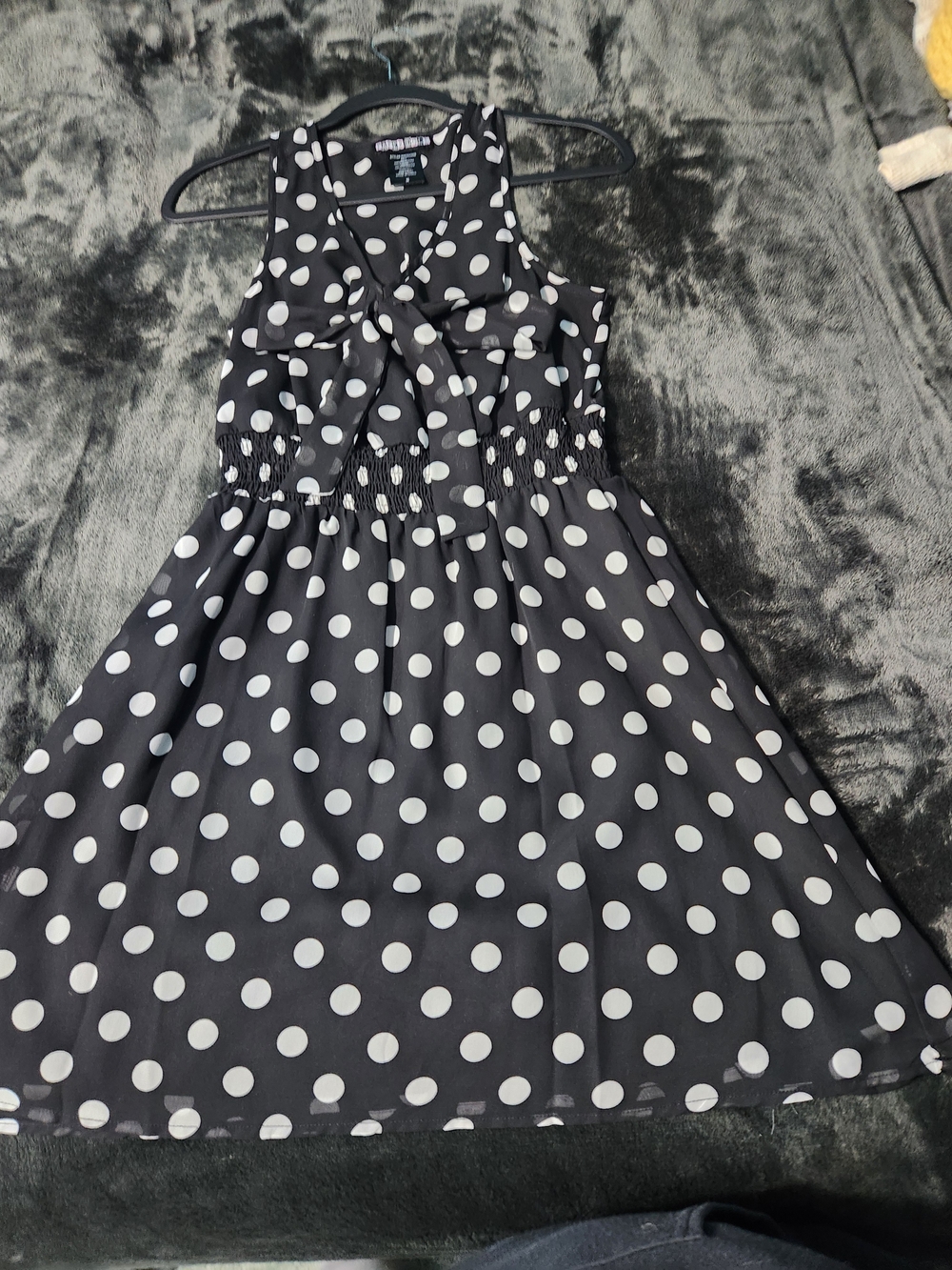 paper doll Black & White Polka Dot Dress with Tie Detail